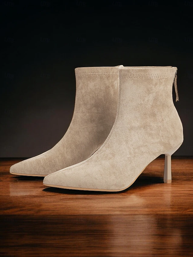 Women's Elegant Pointed-Toe Ankle Boots – Suede Stiletto Heel Booties for Formal and Casual Occasions 12