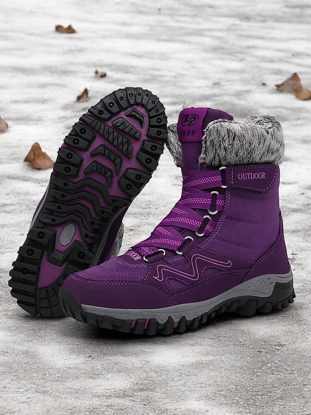  botas de caminhada de inverno femininas à prova d'água - botas de neve com cadarço e isolamento com gola de pele sintética para aventuras ao ar livre