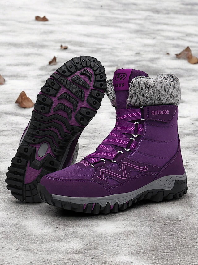 Women's Waterproof Winter Hiking Boots - Insulated Lace-Up Snow Boots with Faux Fur Collar for Outdoor Adventures 23
