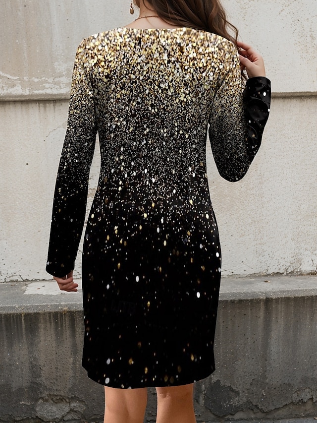  Dames Mini-jurk Sweaterjurk Casual jurk Winter jurk Corset Jurk Casual Feest Straat Casual Normale pasvorm Ombre Strakke ronde hals Goud Herfst Winter