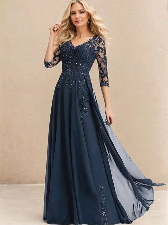 A-Line Floral Lace Sequin Floor-Length Mother of the Bride & Groom Dresses with Ruched Satin Bodice & One Shoulder 3D Floral Applique