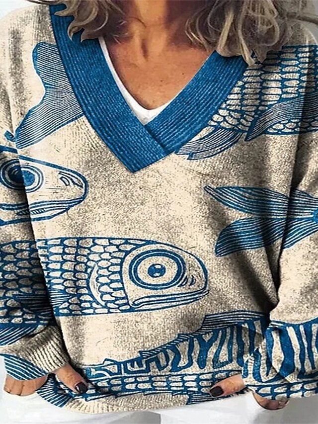  Damen Bluse Farbblock Bedruckt Brautkleider schlicht Langarm V Ausschnitt Normale Oberteile Täglich Bedruckt Rote Blau Grün Leicht Blau Winter