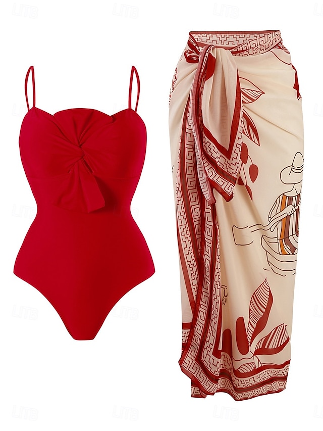  Dam Badkläder En bit 2 st Monokini Byxa Baddräkt knyt fram Öppen rygg Magkontroll Hög midja Smal Semester Standkläder Blommig Grafisk Halterneck Ärmlös Baddräkter