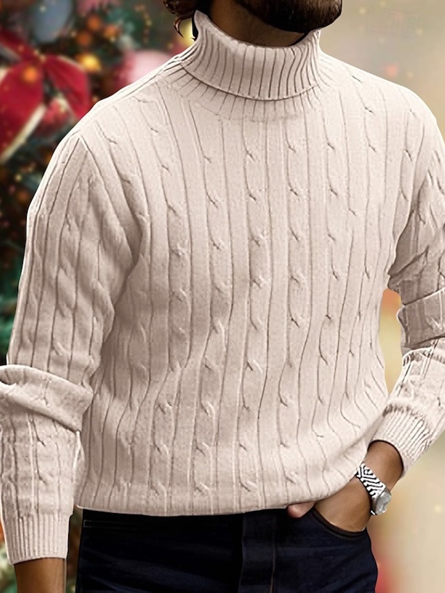 Herre Turtleneck genser Genser Riflet Kabel Strikke Strikket عادي Rullekrage Hold Varm Moderne Moderne Dagligdagstøy Ut på byen Klær Høst vinter Svart Hvit M L XL
