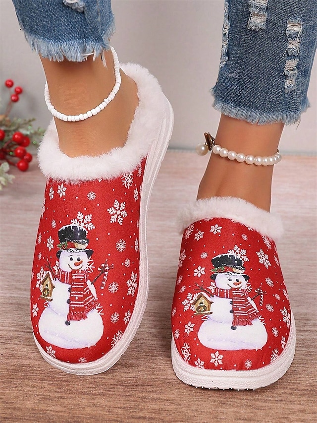  Weihnachts-Schneemann-Hausschuhe für Damen mit Kunstfellfutter – gemütliche und festliche Winterschuhe für den Innenbereich