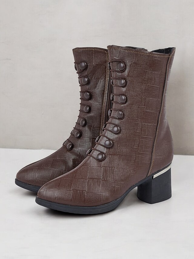 Women's Brown Victorian-Style Lace-Up Ankle Boots with Button Details and Block Heels - Retro Fashion for Formal and Casual Wear 6