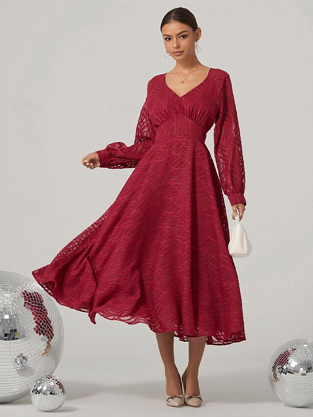 Elegant Women’s Lace-Up Long Sleeve Midi Dress