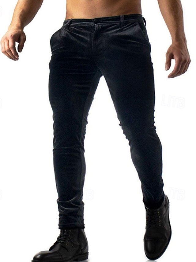Men's Dress Pants Skinny Trousers Casual Pants Velvet Pants Pocket