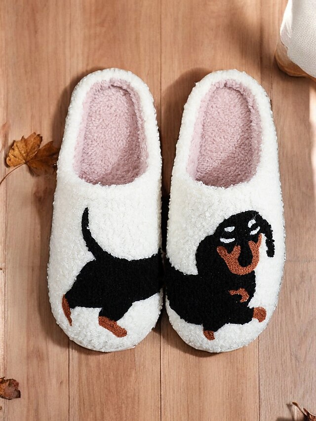  pantofole da donna con ricamo a forma di bassotto – calde scarpe da interno foderate in pile per gli amanti dei cani