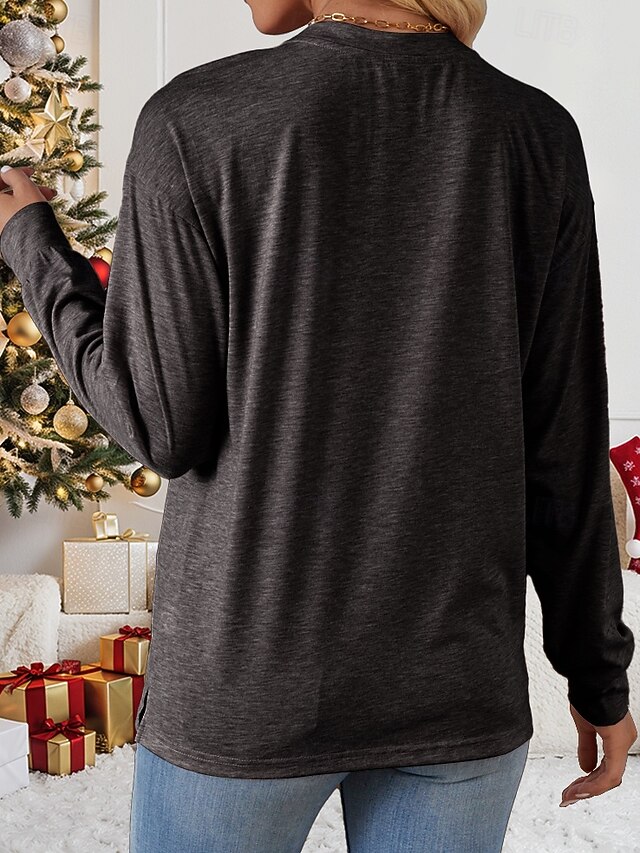 Women's T shirt Christmas Daily Christmas Casual Long Sleeve Black