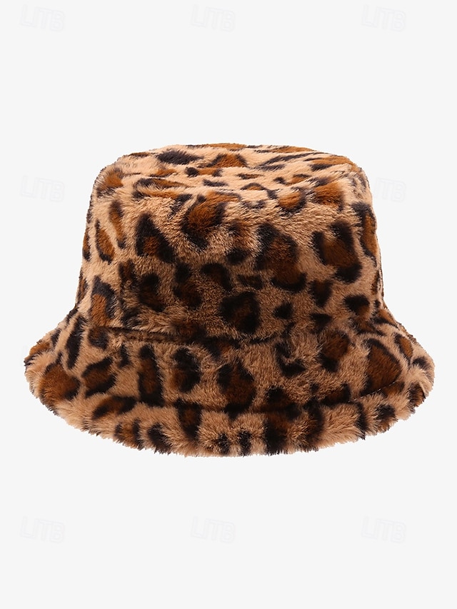 Leopard Print Faux Fur Bucket Hat for Women Stylish Winter Accessory