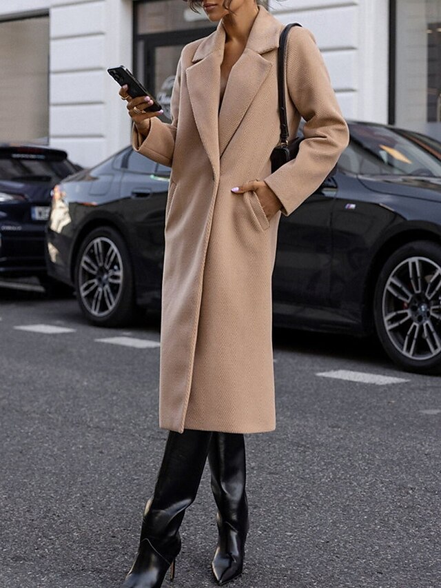  Manteau d'hiver Femme Extérieur Plein Air Usage quotidien mode Décontractées Avec poches Longue Manteau Blanche Rouge Kaki Automne Hiver Boutonnage Simple Col rabattu Standard S M L XL 2XL