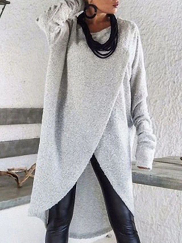 Women's Casual Dress Midi Dress Ruched Casual Crew Neck Long Sleeve Light Grey Dark Grey Color4
