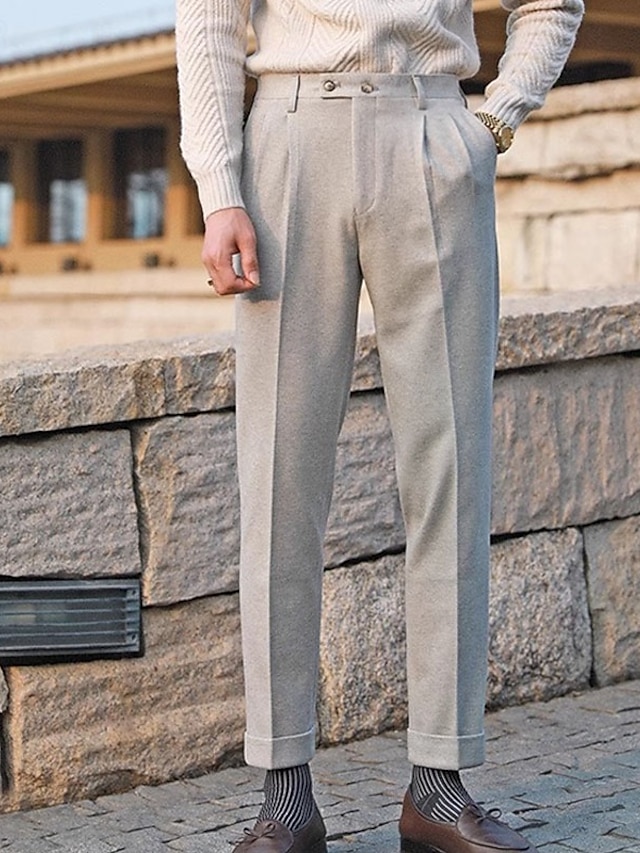  Voor heren Afstuderen Pakken Napels Broek Broek Chinese Knop Zak Effen Comfort Formeel Feest Werk Modieus Klassieke Stijl Donkergrijs Abrikoos Micro-elastisch