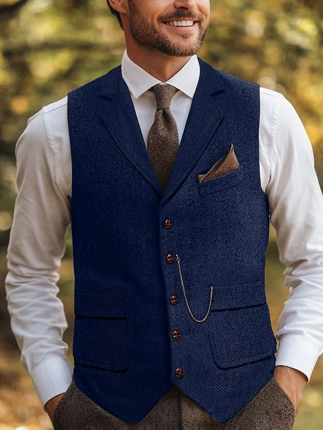 Men's Retro Vintage Tweed Blazer Herringbone Blazer Sport Coat Regular Plus Size Single Breasted