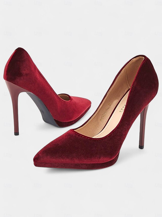 Women's Burgundy Velvet Pumps with Stiletto Heel and Pointed Toe - Ideal for Weddings and Special Occasions 11