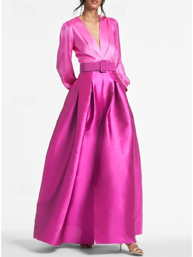 Robe de soirée en A-Line élégante invitée de mariage formelle longueur au sol manches courtes encolure en V ceinture  sash satin avec plis 2025