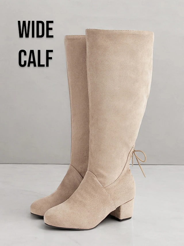 Women's Wide-Calf Beige Suede Knee-High Boots with Block Heels – Comfortable and Stylish Footwear for Casual and Winter Wear 9