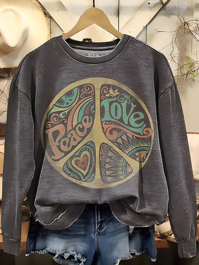  pull femme décontracté lettre vêtements de tous les jours décontracté col rond imprimé manches longues gris automne hiver
