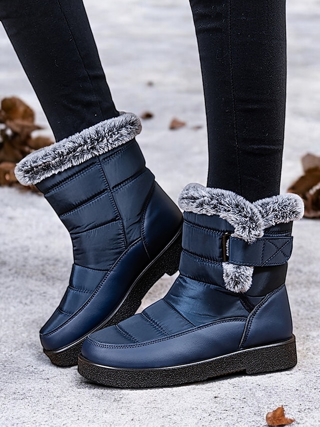  stivali da neve invernali impermeabili da donna - design trapuntato bordeaux con fodera in pelliccia sintetica e cinturini regolabili per il freddo all'aperto