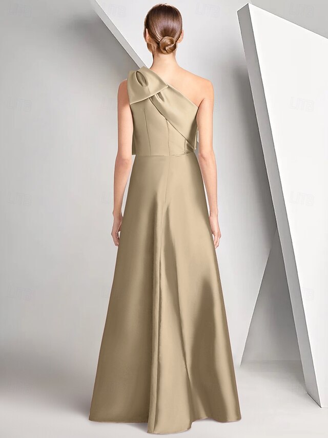 Sage One Shoulder Sleeveless Satin A-Line Floor Length Formal Dress Evening Gown