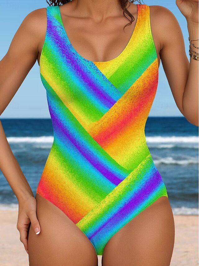  Maillots de bain femme une pièce monokini maillot de bain dos nu contrôle du ventre taille haute slim vacances plage ombre géométrique col en U sans manches