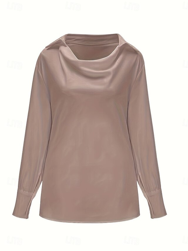  Damen Hemd Elegant Satin Bluse Einfarbig Basic Lässig Langarm Wasserfallausschnitt Normale Oberteile Täglich Weiß Blau Braun Frühling & Herbst Frühling, Herbst, Winter, Sommer