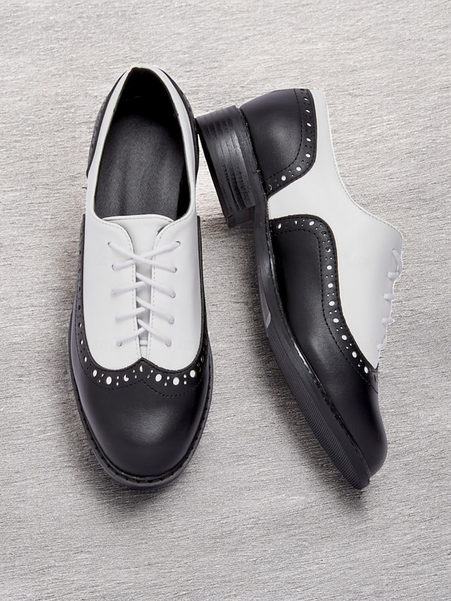 Women's Black and White Oxford Shoes with Brogue Detailing – Classic Two-Tone Formal Footwear 20