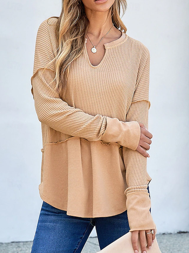 Women's Sweatshirt Casual Plain Street Dailywear V Neck Long Sleeve White Blue Khaki Fall Winter 13