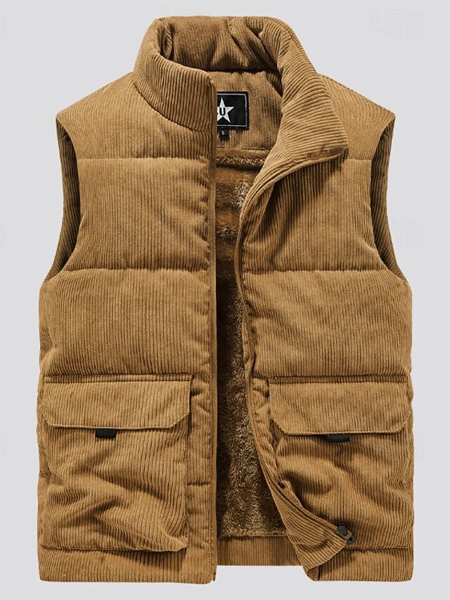 Herre Fleecevest Utevest Gilet Punk Aktiv Høst Vinter Polyester Helfarge Rullekrage Svart Lysebrun Militærgrønn Vest