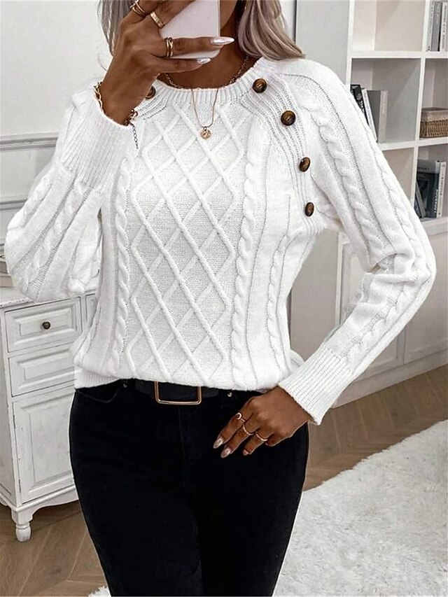 Women's casual solid color button-decorated bottoming knitted sweater