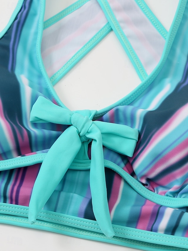  Mulheres Roupa de Banho Biquíni 2 partes Saia roupa de banho Frente Única Delgado Férias Roupa de Praia Listra Halter pescoço Sem Manga Fatos de banho