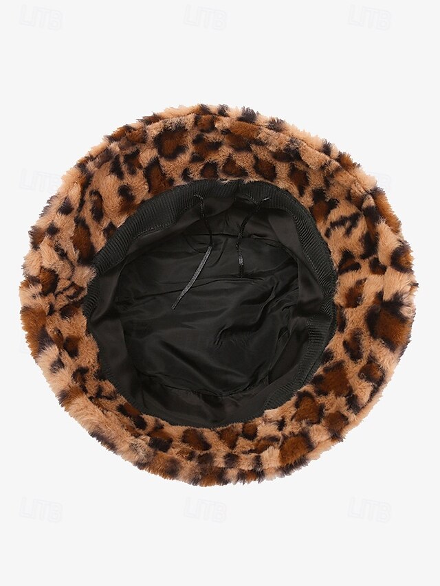 Leopard Print Faux Fur Bucket Hat for Women Stylish Winter Accessory