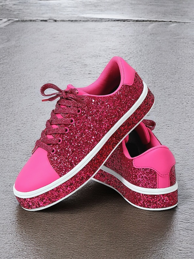 Women's Pink Glitter Lace-Up Sneakers with Comfortable Sole - Stylish Casual Shoes for Parties and Everyday Wear 8
