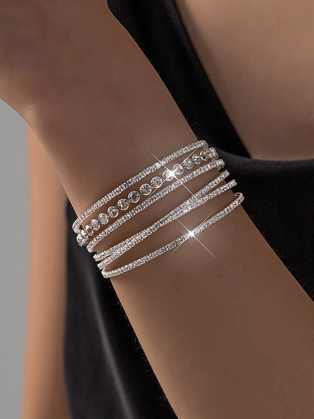  pulseira de strass multicamadas feminina | elegante punho brilhante para festas e casamentos