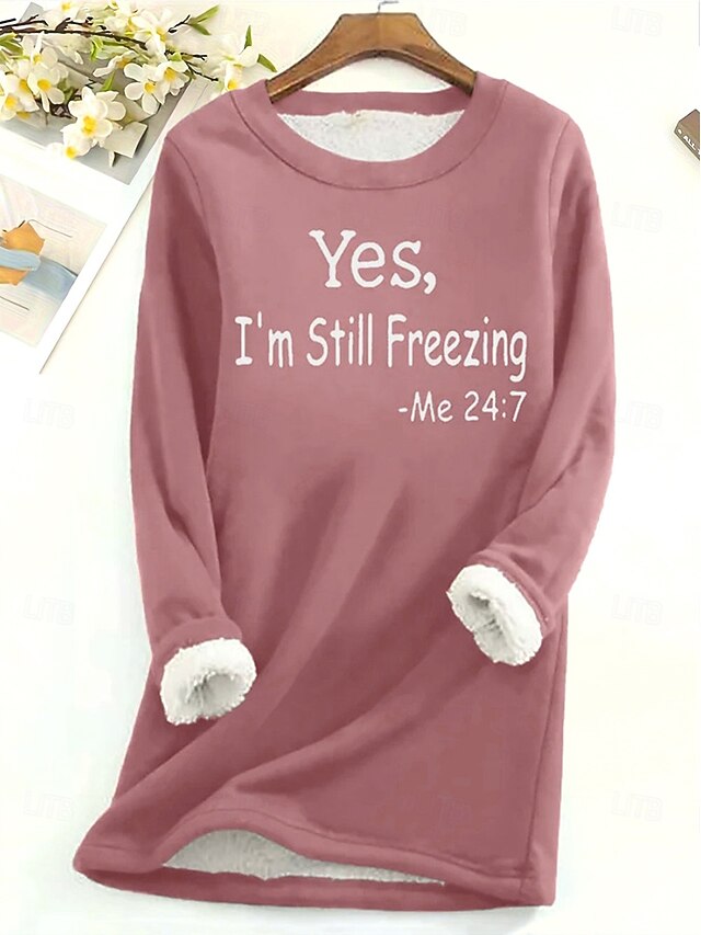 Women's Sweatshirt Pullover Fleece Lined Warm Pajamas Sherpa Letter Street Casual Fuzzy Comfrt Round Neck Long Sleeve Top Micro-elastic Fall & Winter Comfrt Breathable Soft Fabric 10