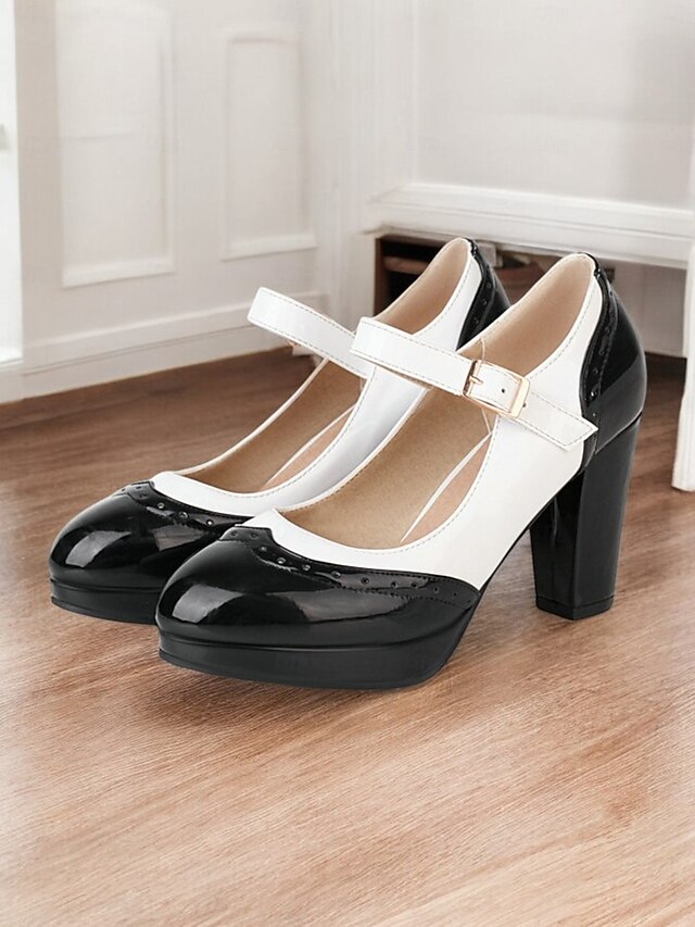 Women's Red and White Mary Jane Heels with Buckle Strap and Block Heels – Vintage-Inspired Dress Shoes for Formal and Party Events 13