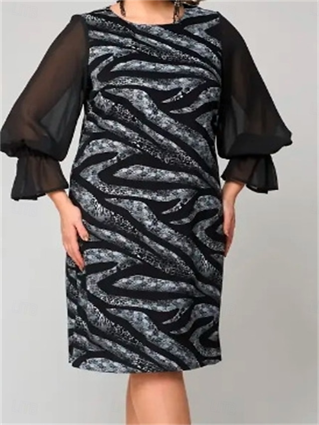  Dames Halflange jurk Zwarte jurk Effen Kleur Modieus Volwassen Feest Dagelijks Afspraakje Ruimvallend Lange mouw Strakke ronde hals Jurk Normale pasvorm Zwart Wit Bruin Lente Herfst S M L XL XXL
