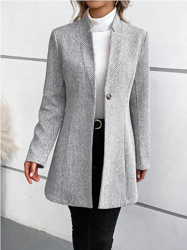  Dames Winterjas Winterjack Buiten Straat Dagelijks Herfst Winter Normaal jas Normale pasvorm Houd Warm Ademend Hedendaags Stijlvol Jacks Lange mouw Effen Kleur Strakke pasvorm Grijs