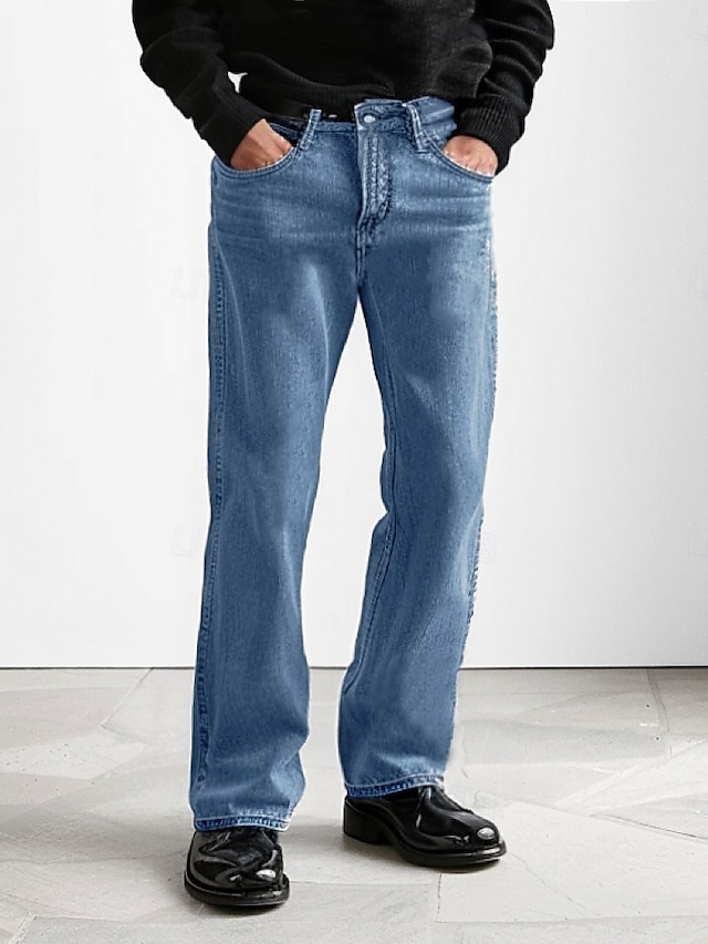  Men's 100% Cotton Jeans Solid Color Full Length Outdoor Casual Daily Vintage Fashion Blue Light Blue Micro-elastic