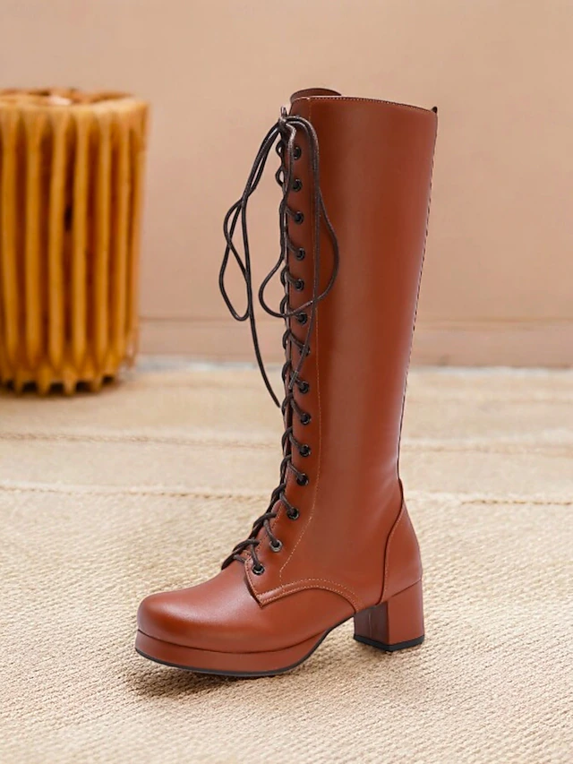 Women's Vintage Lace-Up Knee-High Boots – Chunky Heel Retro Style for Cosplay, Costume, and Everyday Fashion 11
