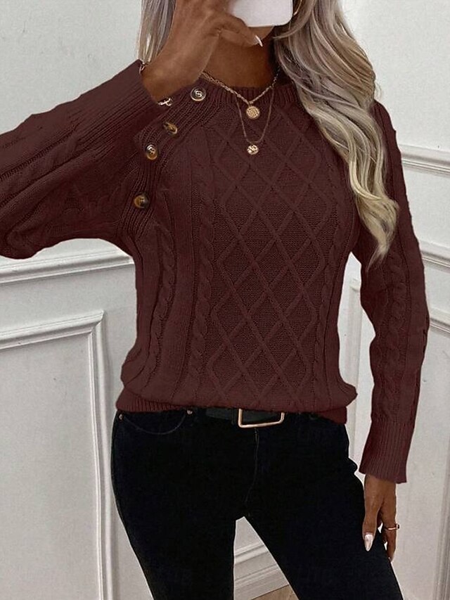 Women's casual solid color button-decorated bottoming knitted sweater main image 0