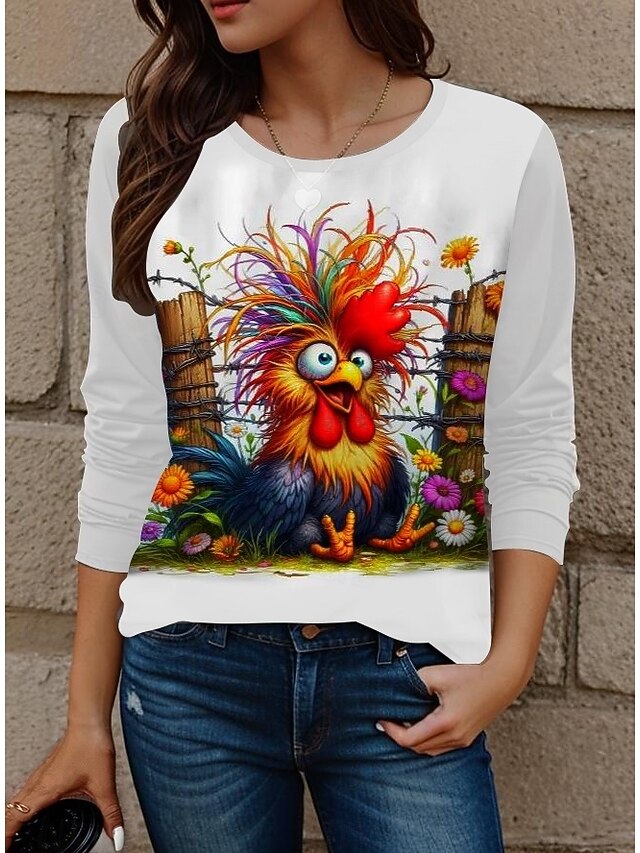 Women's T Shirt Animal Letter Casual  Regular Tops Daily Print White Spring Fall4