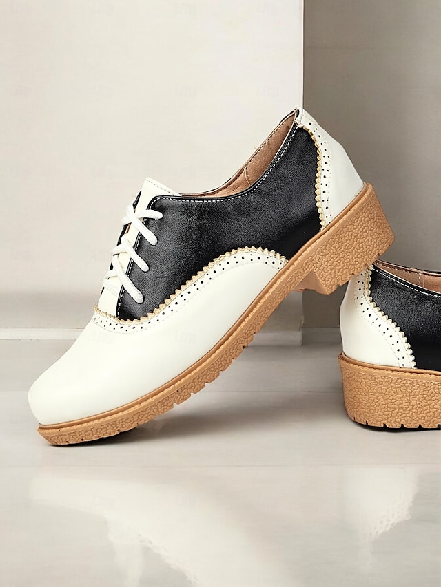  scarpe brogue oxford vintage bicolore da donna con design allacciato | calzature casual e formali per l'eleganza quotidiana