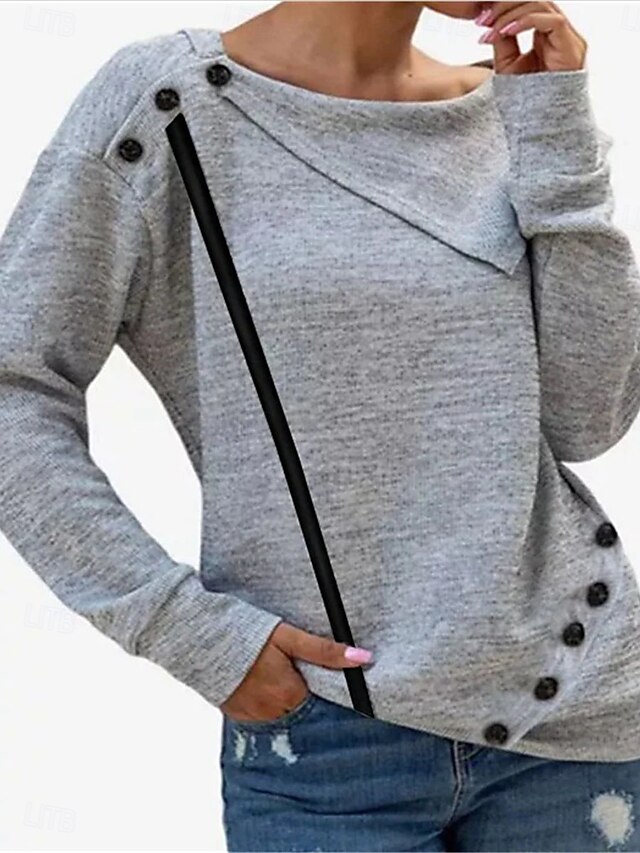 Women's Shirt Blouse Solid Color Basic Casual Long Sleeve Crew Neck Regular Tops Daily Zipper Buttons Black Red Gray Fall Winter4