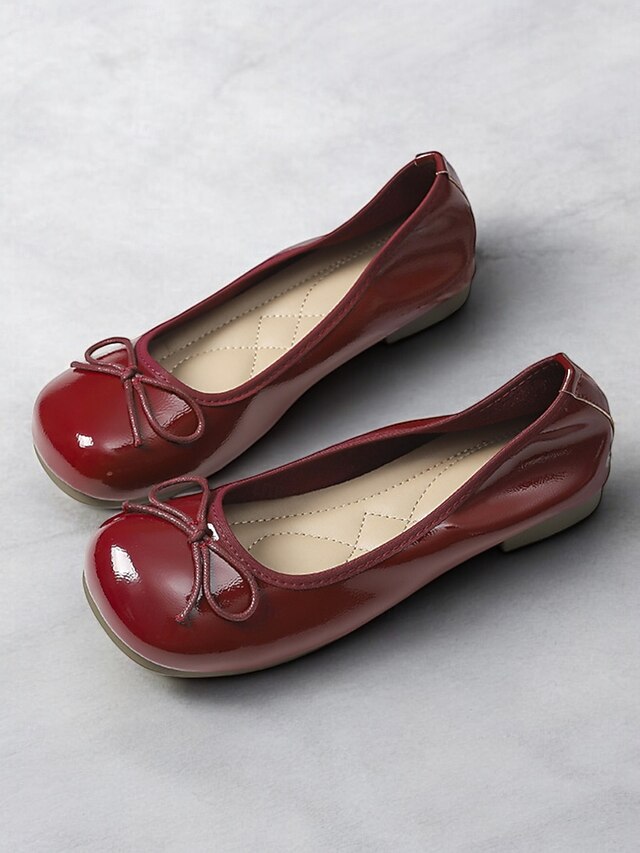 Women's Red Patent Leather Ballet Flats - Classic Round Toe Slip-On Shoes with Bow Detail for Casual and Office Wear 22