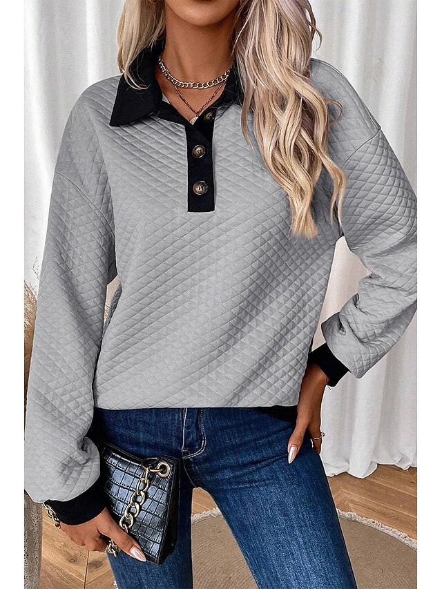 Women's Pullover Comfy Plain Home Work Casual Hoodie Buttons Long Sleeve Pink Gray Fall & Winter3