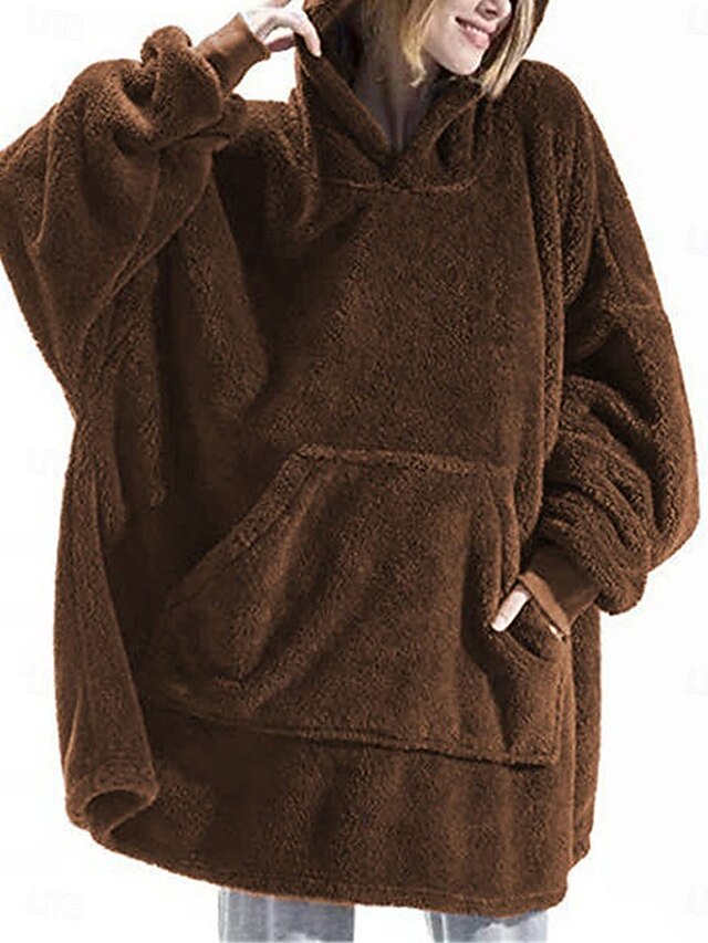  felpa con cappuccio da donna casual sherpa semplice street abbigliamento quotidiano felpa con cappuccio manica lunga vino blu marrone autunno inverno