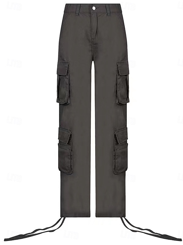  Dam Militärbyxor Fullängd Ensfärgat Mörkgrått Grön Kaki Vår & Höst