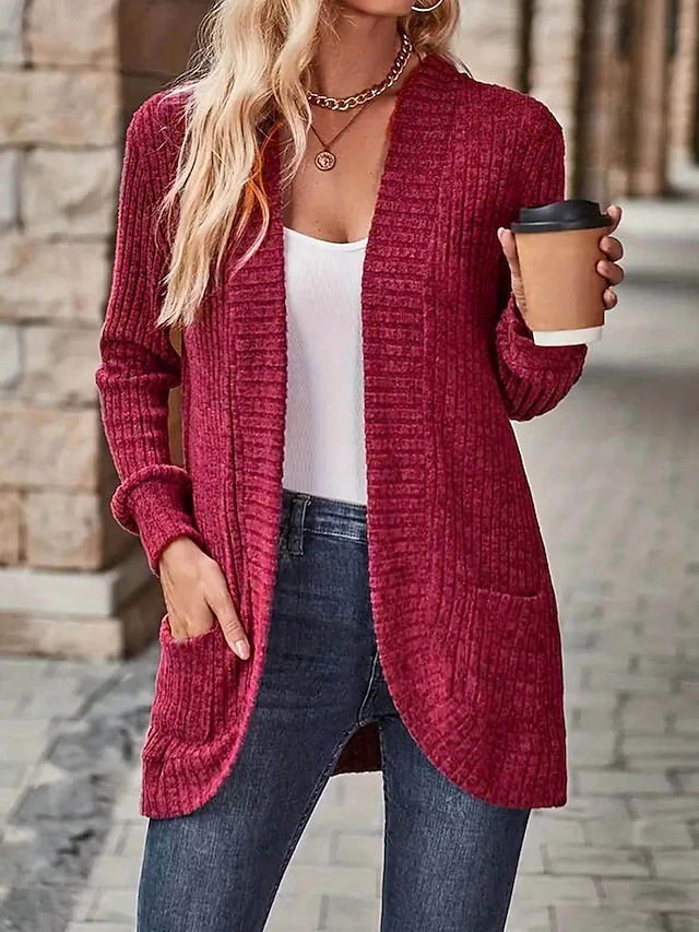 Women's Dressy Dusters Dressy Jackets Casual Jacket Outdoor Dailywear Fall Winter Regular Coat Regular Fit Windproof Warm Comfortable Breathable Fashion Jacket Long Sleeve Solid Color Pocket Knitting 7